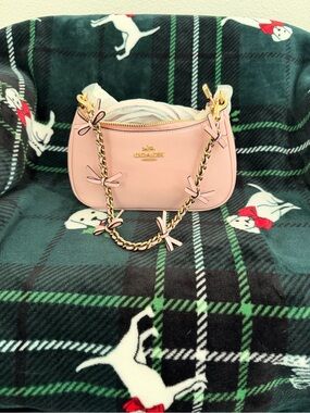 Coach Pink Leather Mini Teri with Bow Chain